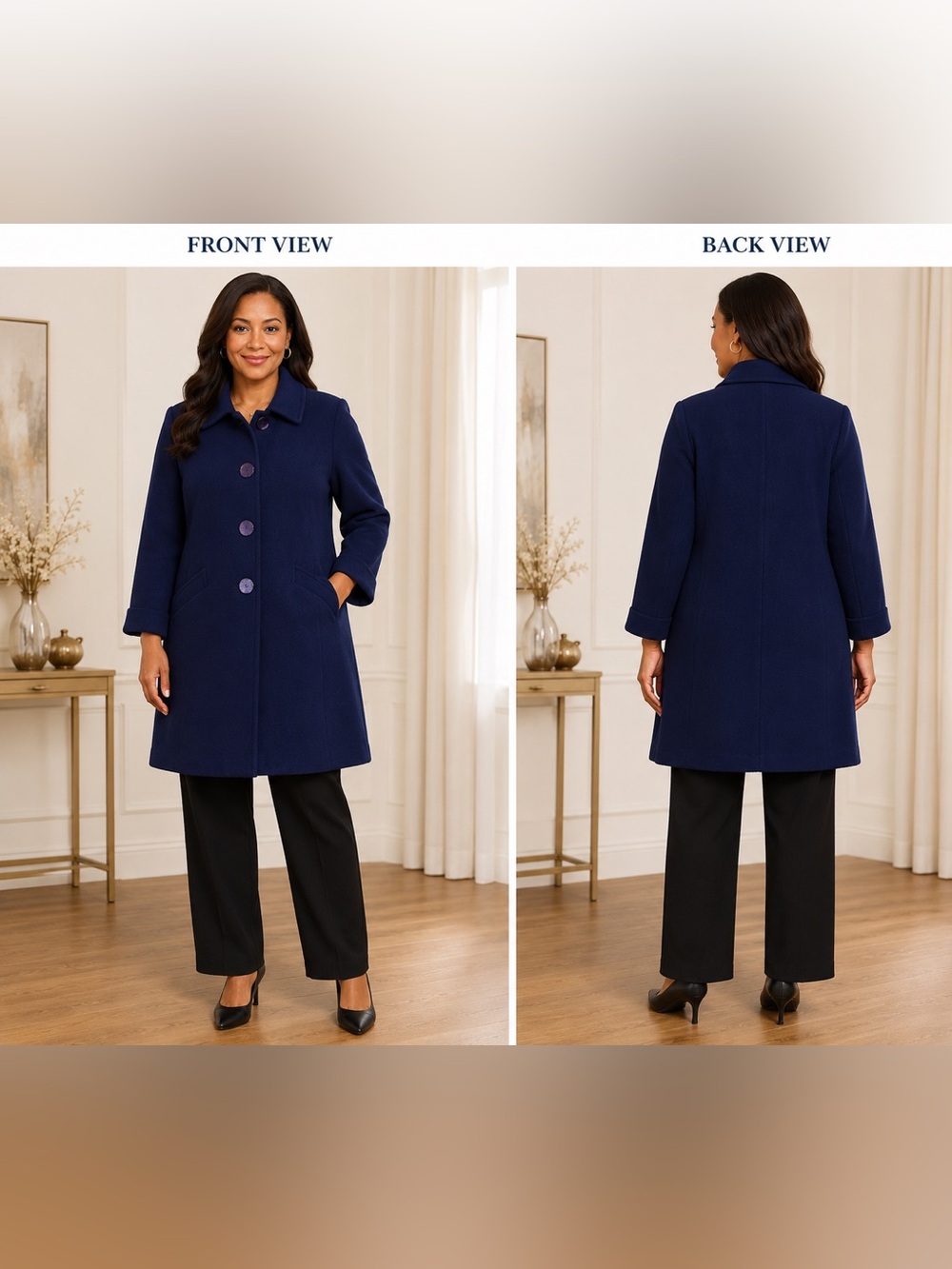 Tribal Wool Mohair Coat Jacket Blue Size 14 Button Front Winter Made Bulgaria